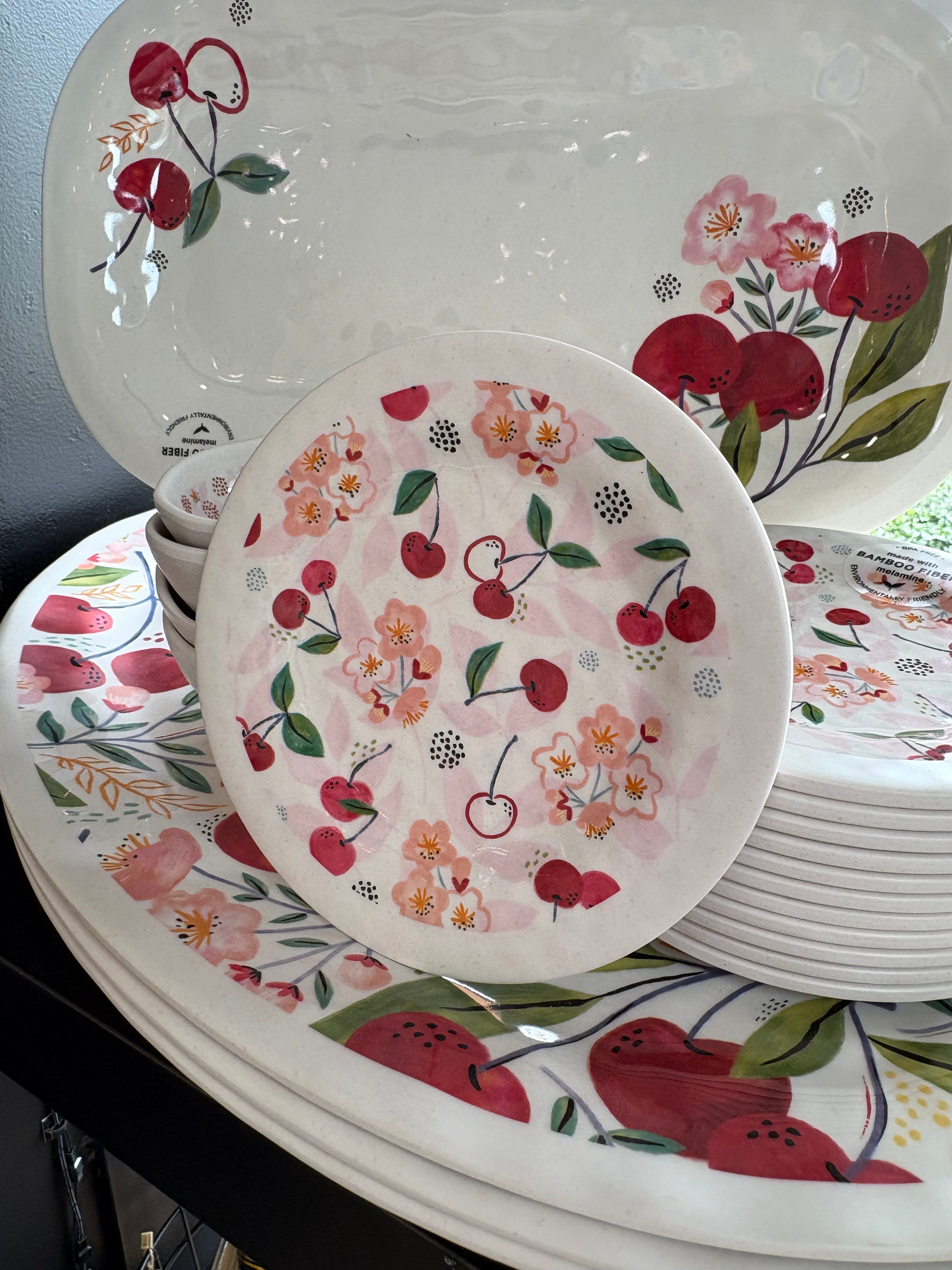 Cherry Melamine Appetizer Plates- set of 4