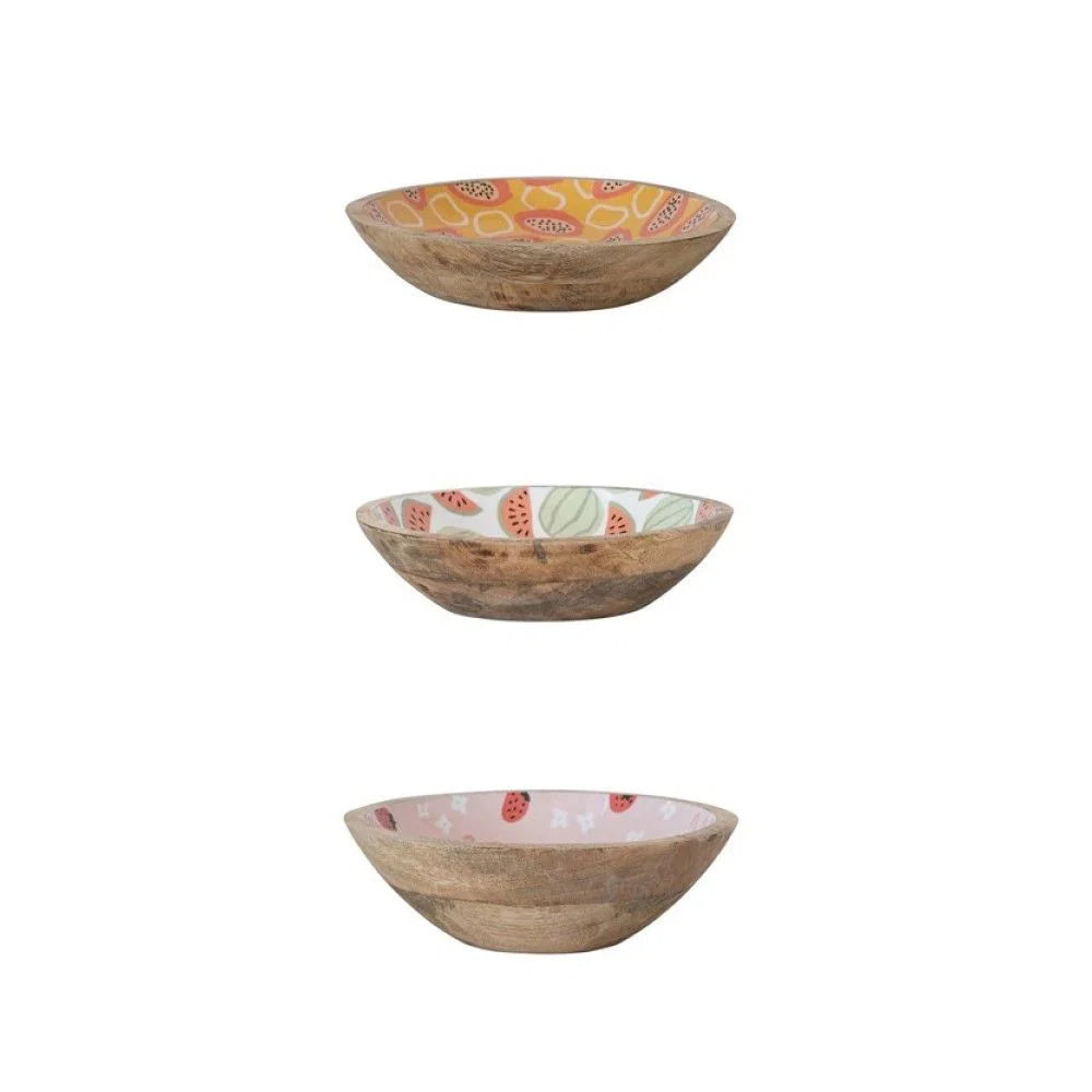 Mango Wood and Enamel Fruit Bowls | Set of 3