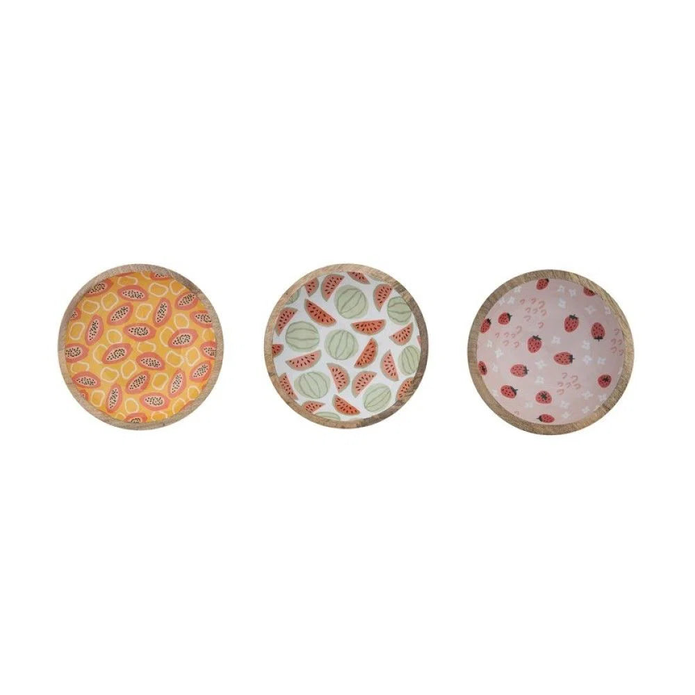 Mango Wood and Enamel Fruit Bowls | Set of 3